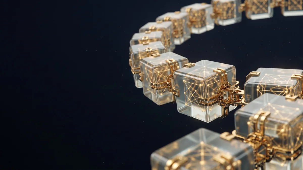 Glass blocks linked by gold, forming a chain